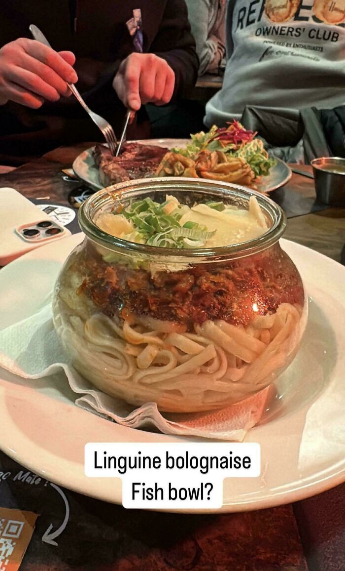 Linguine Served In A Fishbowl. Classy?