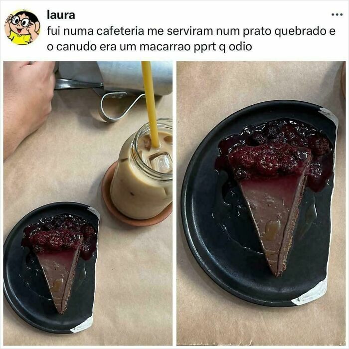 Coffee Shop Served Food on a Broken Plate with a Pasta Straw