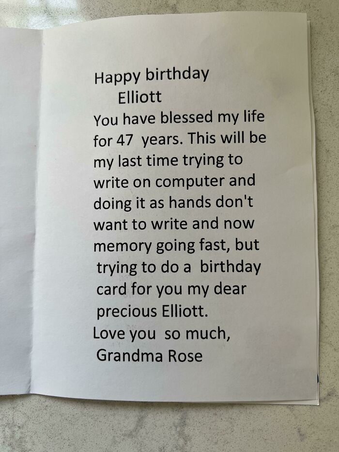 My 98-Year-Old Grandma’s Birthday Cards Are Usually Fancy, But This Plain One Melted My Heart