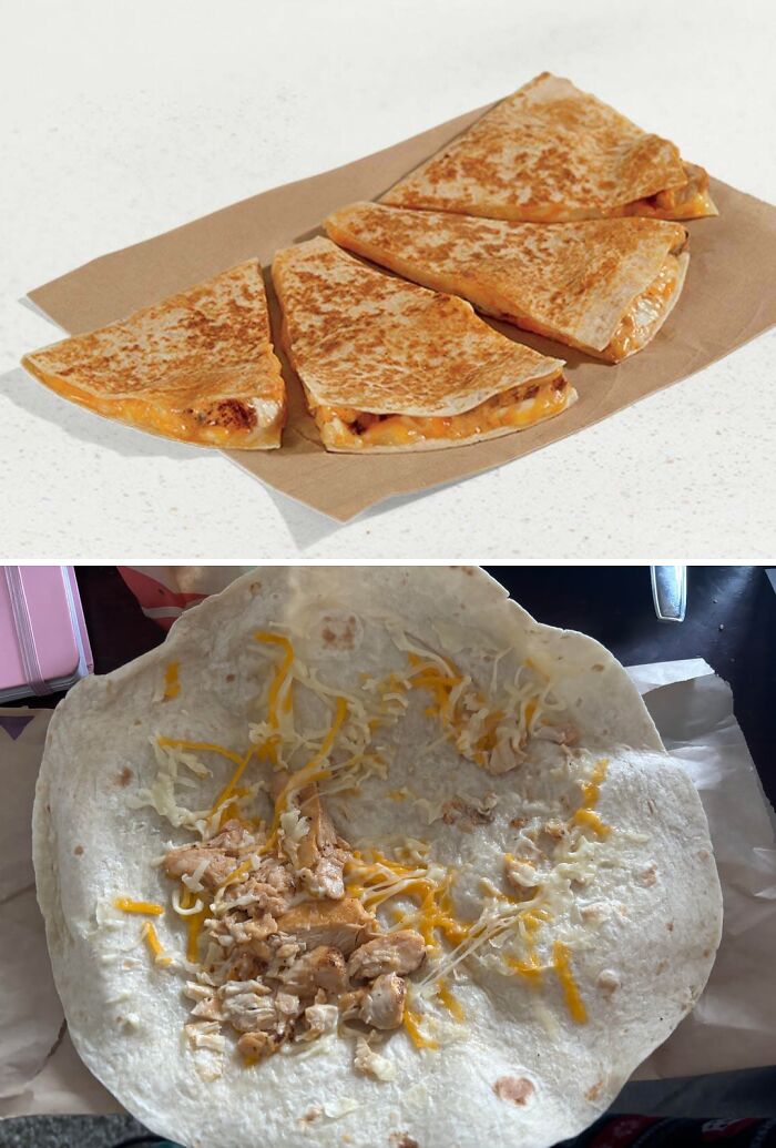 Taco Bell Quesadilla With Missing Sauce And No Cut