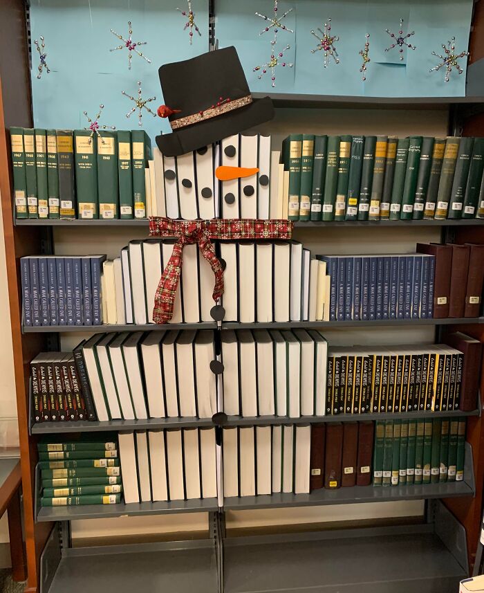 Local Library’s Snowman Made Entirely of Books