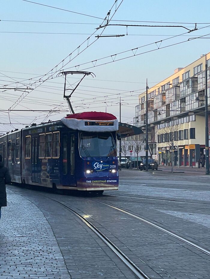 Local Tram Rocking a Santa Hat This Christmas