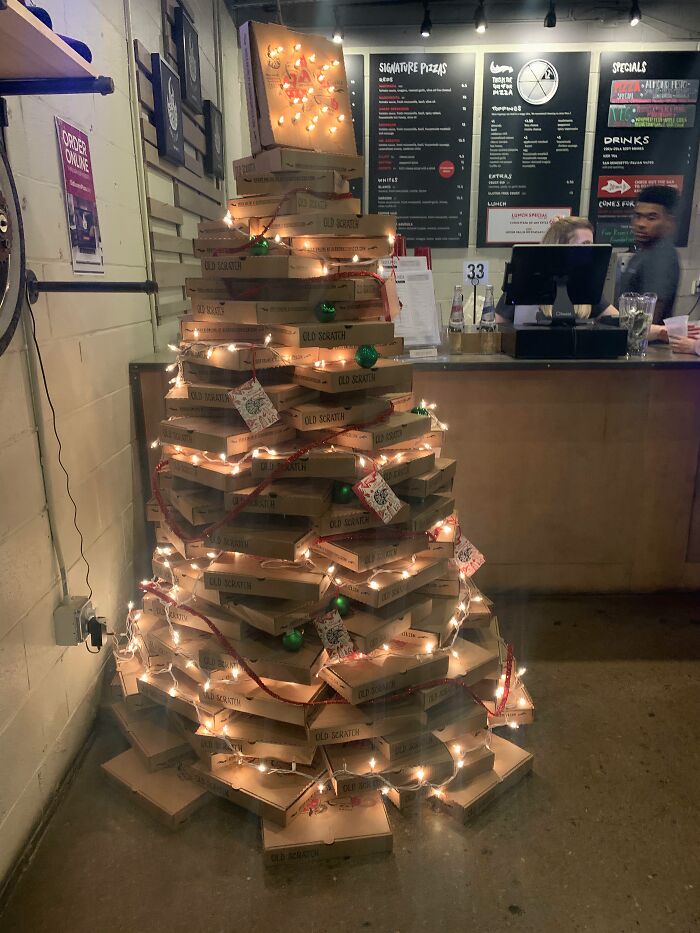 Pizza Box Christmas Tree From the Local Pizza Spot