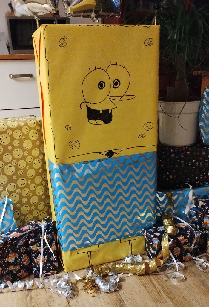 Had to Use Two Different Wrapping Papers, So We Went With This