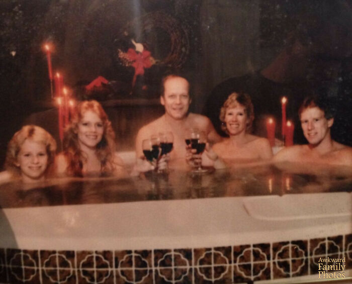 Family Hot Tub Christmas Photo: Wine and Candles Included