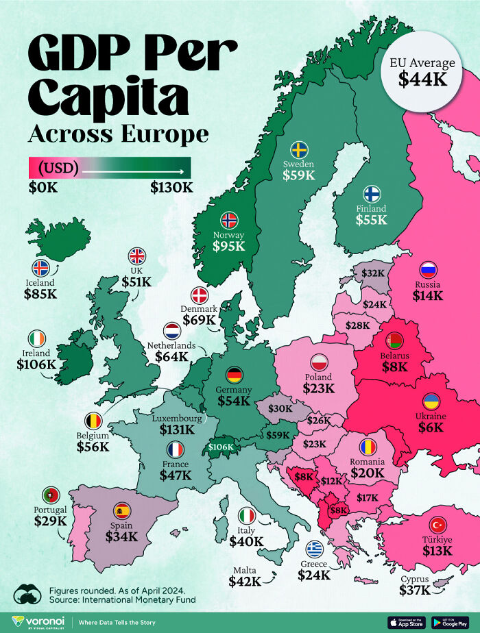 Europe’s GDP Per Capita—Who’s Rolling In Dough?