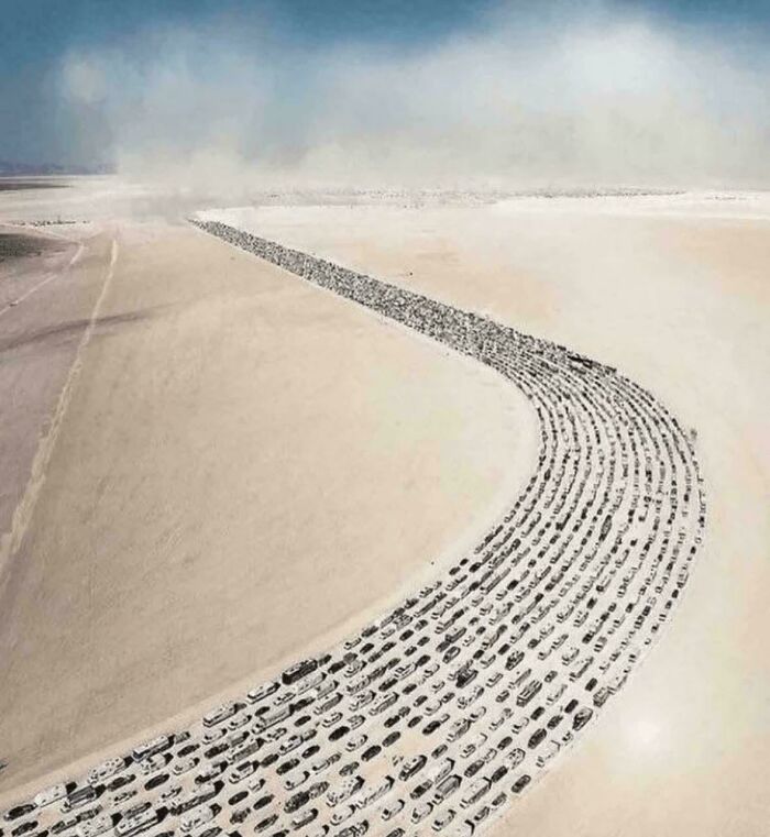 Traffic Jam Leaving Burning Man—Desert Meets Dream