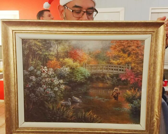 Thrift Store Painting Got A Personal Touch. White Elephant Magic!