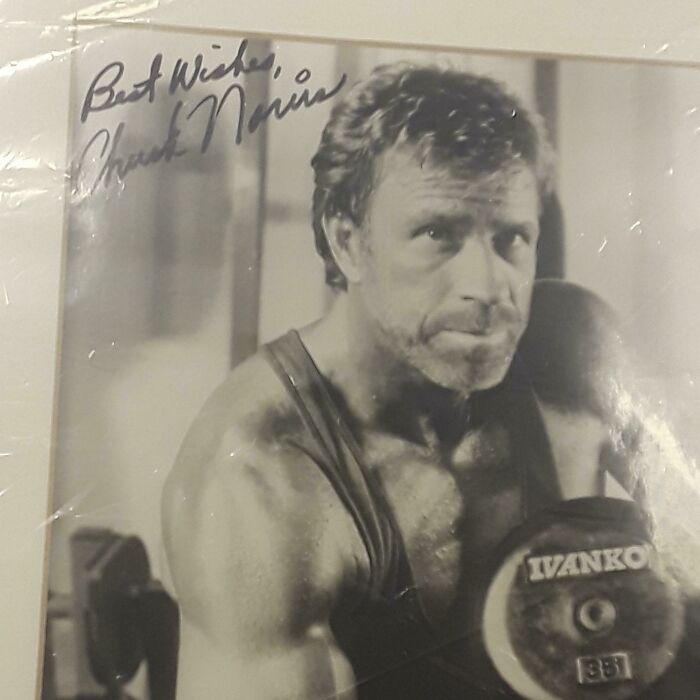 Got A Signed Chuck Norris Pic At White Elephant. Oh Yeah!