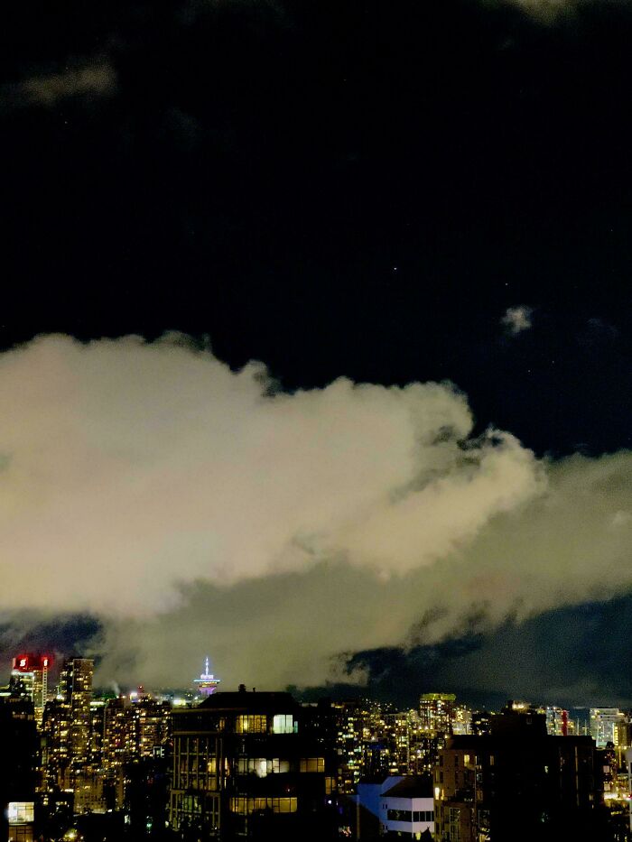 Bright White Clouds Hanging Out At Night