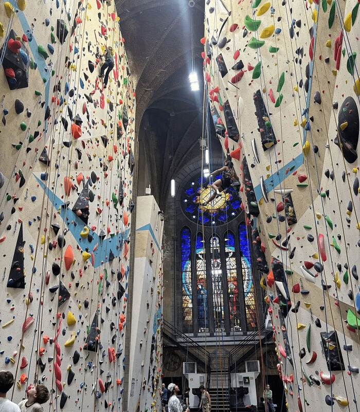 A Belgian Church Got A Makeover And Now It's A Rock Climbing Gym!