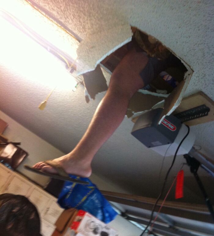 Brother And I Heard A Loud Crash Cleaning The Attic. Looked Up, And Yeah, This Happened.