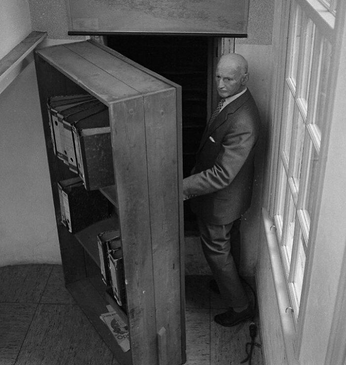 Anne Frank’s Dad Re-visiting the Secret Attic Entrance, 1960 Amsterdam