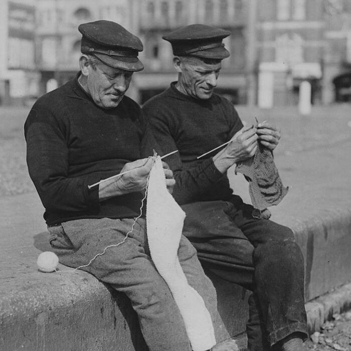 Fishermen Knitting Woolies in England, 1940s