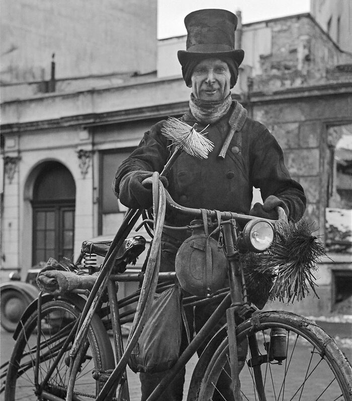 Chimney Sweep On the Job in Postwar Germany, 1947
