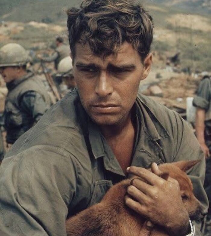 American Soldier, Puppy, and Full-On Cuteness, Vietnam 1965