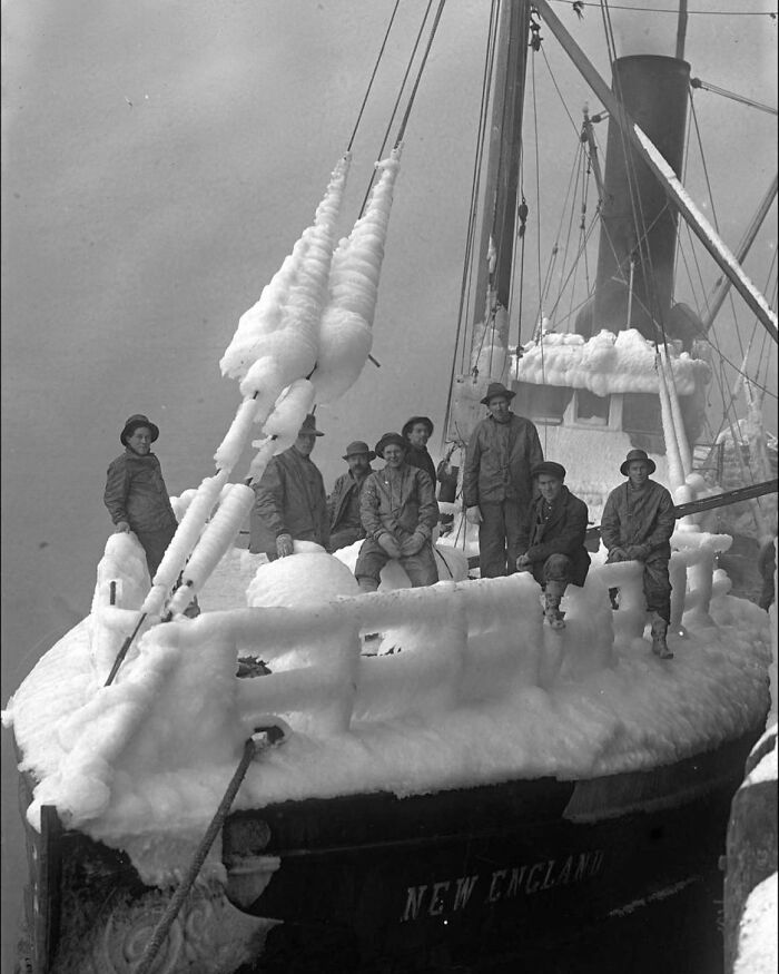 Icy Fishing Boat 'New England' in Canada, 1911