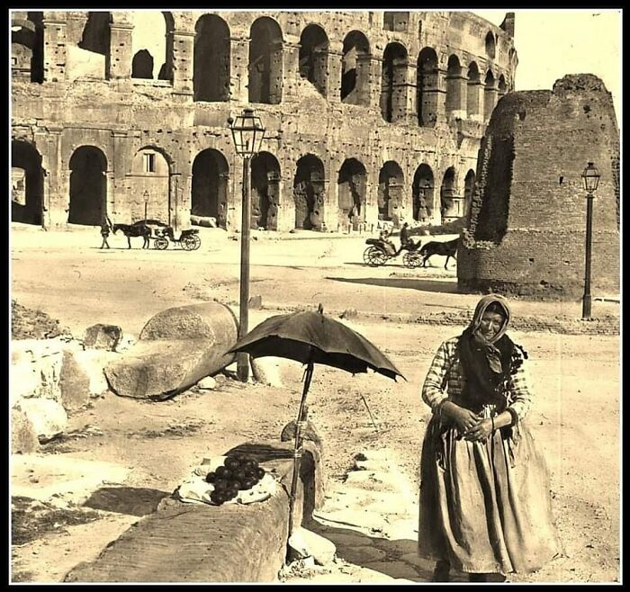 Italian Lady Poses in Front of Rome’s Colosseum, 1897