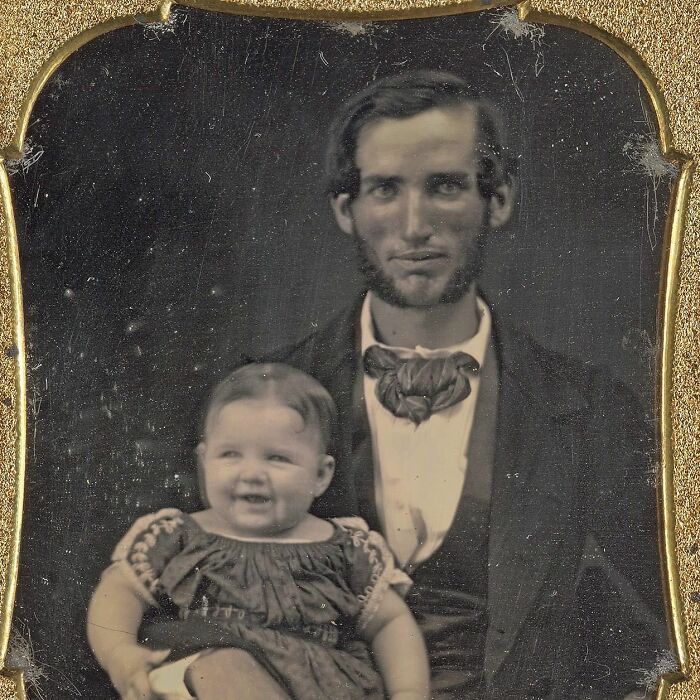 Smiling Father and Child Daguerreotype, 1856