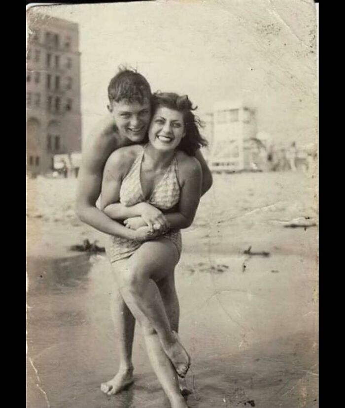Smiling Couple at Coney Island Beach, 1950s