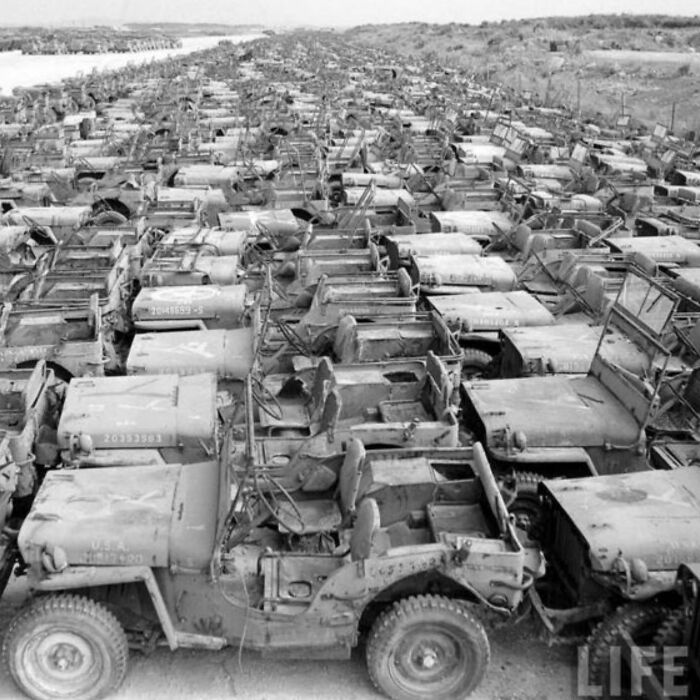 WWII Jeeps Abandoned in a Field Somewhere Big and Important, 1945