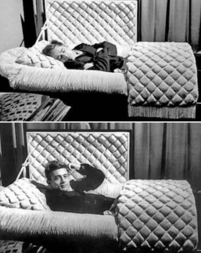 James Dean Posing Inside A Coffin Just Months Before His Untimely End