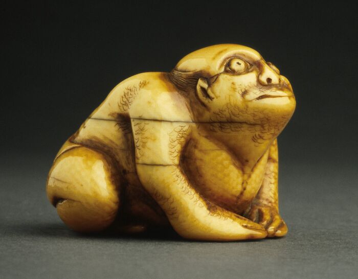 Carved Ivory Wizard Dude Practicing Frog Magic, Japan, Early 1800s