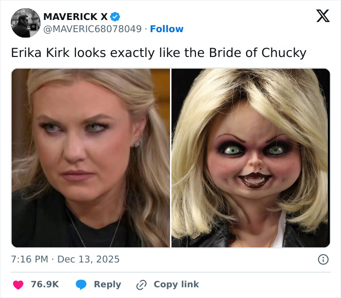 "Erika Kirk = Bride of Chucky??"