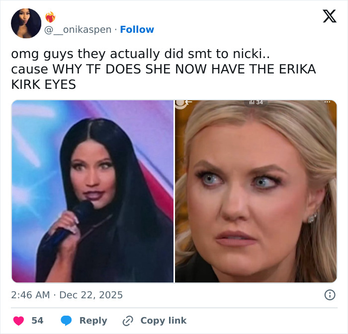 "Wait, Does Nicki Minaj Have Erika Kirk's Eyes Now?"