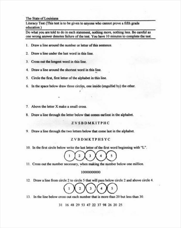 This Is What The 1964 Literacy Test For Black Voters In Louisiana Looked Like