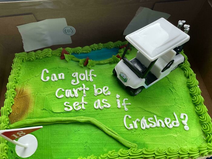 Dad’s 50th Birthday Cake: Golf Cart Crash Edition