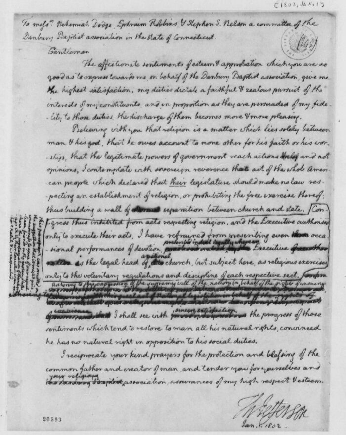 Thomas Jefferson’s Letter To The Baptists, 1802