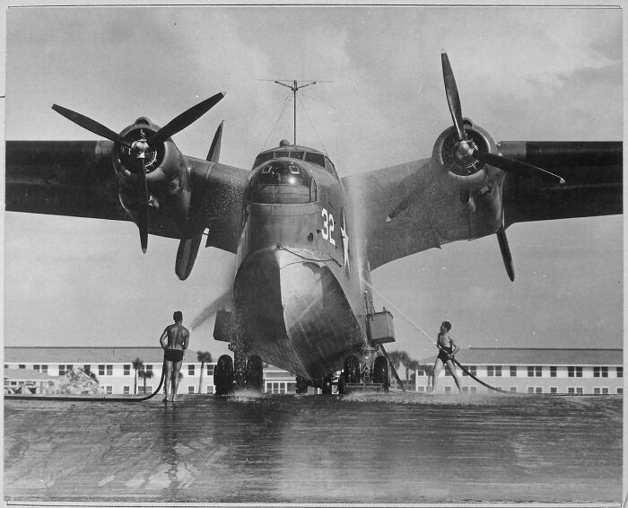 Marine Bomber Washing Off War Dust In Florida, 1943
