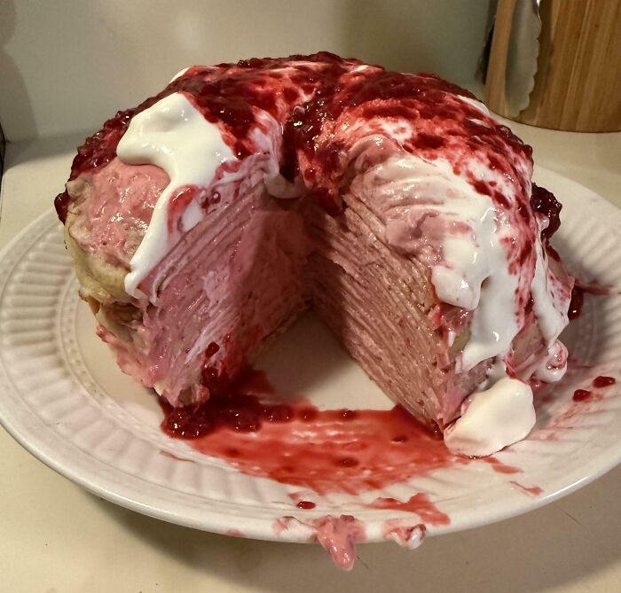 My Raspberry Crepe Cake Looks Like a Crime Scene