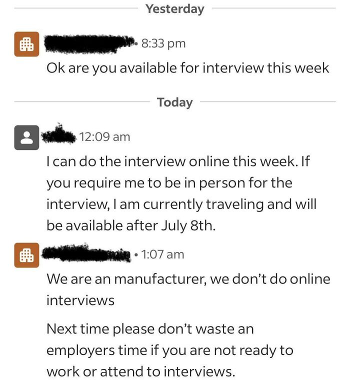 Told Them I Can’t Do In-Person Interview This Week
