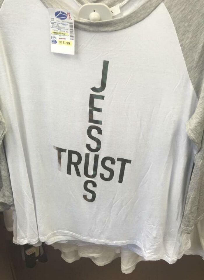 Christian Shirt Featuring An Upside-Down Cross Made Of Words