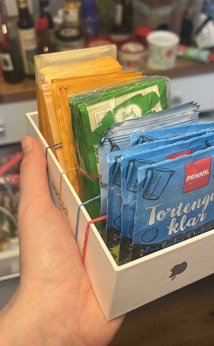 Old Box Finds New Job Holding Baking Supplies Perfectly