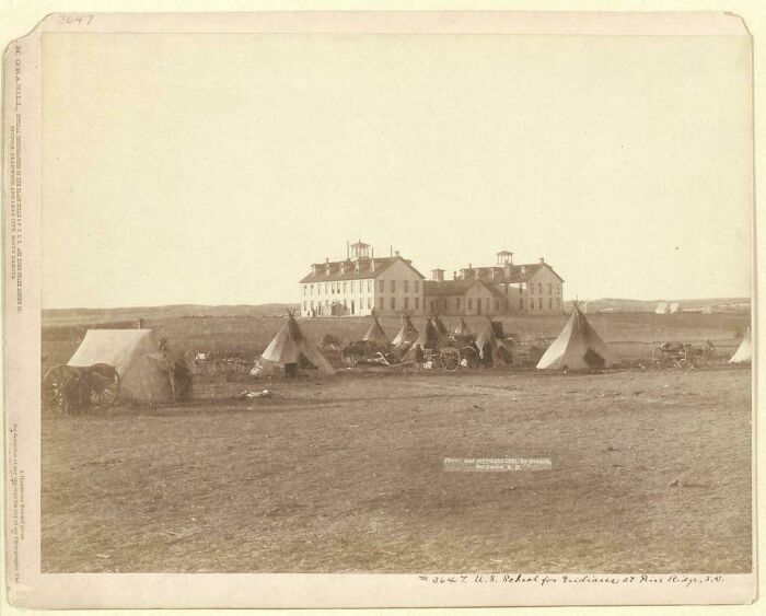 Lakota Sioux Near Their Kids At Pine Ridge School (1881)
