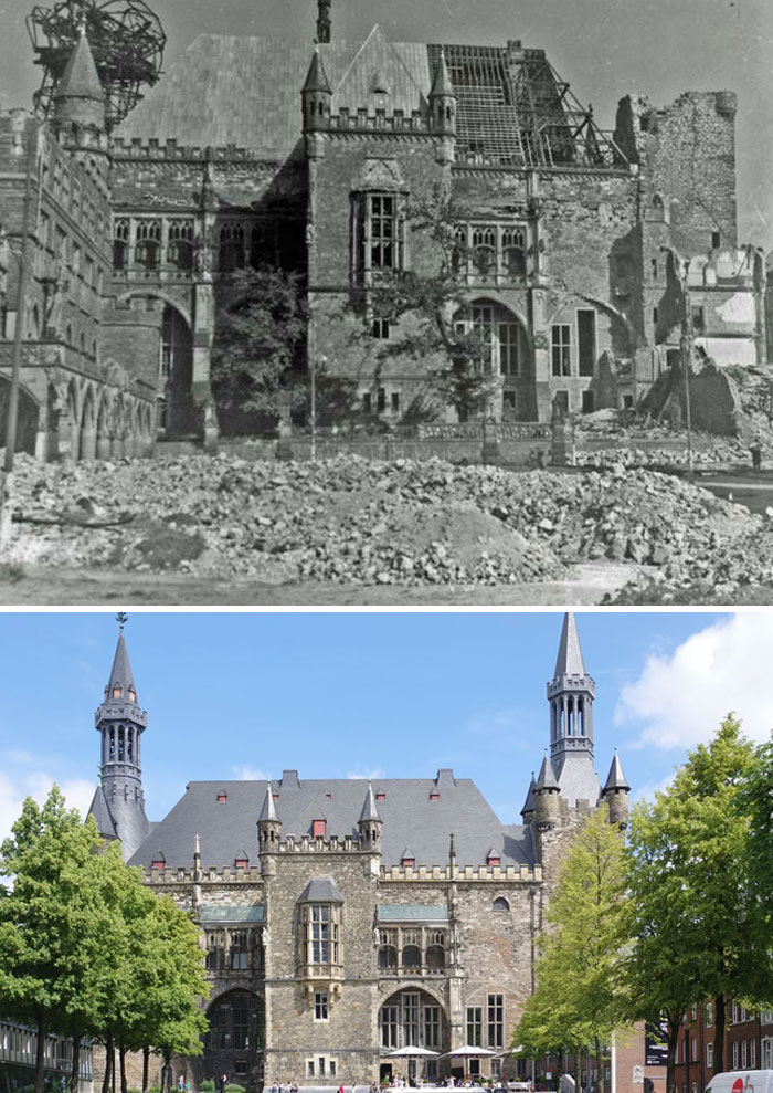 Aachen Town Hall: War Damage and Revival (1940s vs 2016)