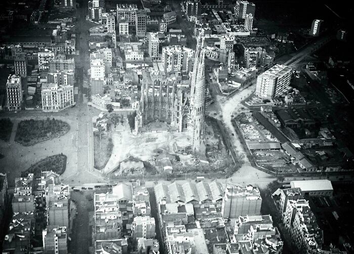 Sagrada Familia Taking Shape From The Air (Barcelona, 1930)