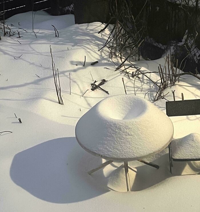 How The Snow Piled Up On This Table
