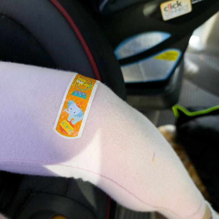 Daughter Needed A Band-Aid But Didn’t Want To Lose Her Tights. Problem Solved!