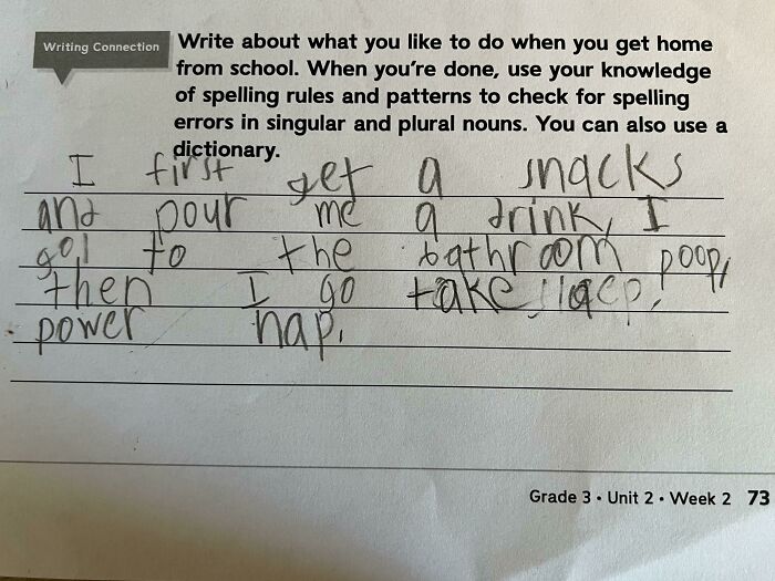 Third Grader’s Homework That Tells Too Much