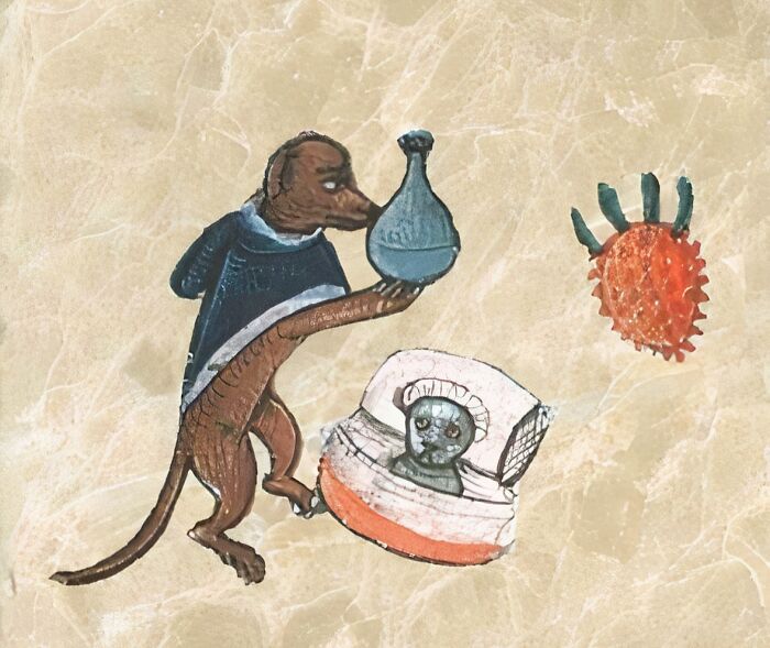 Dog Playing Doctor For A Melancholy Cat (12th Century Style)