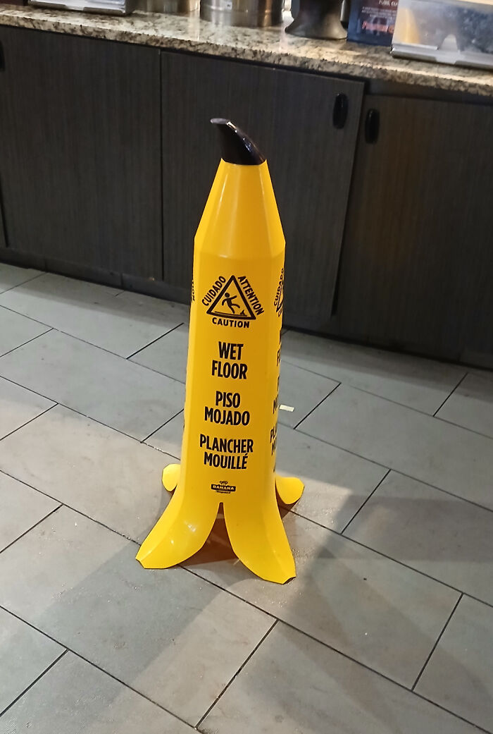 This Wet Floor Sign Looks Like A Banana Peel Slip – Genius!