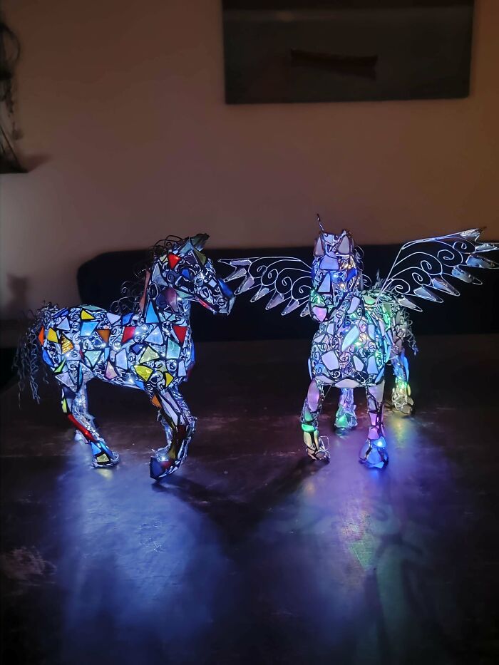 A Stained Glass Horse Meets a Sea Glass Unicorn