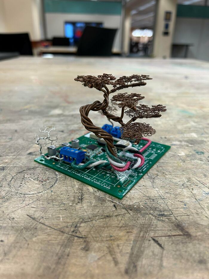 Wire Trees Growing On Old Circuit Boards—Recycled and Cool