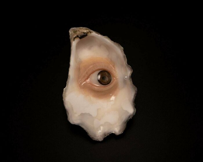Sculpted An Eye Inside An Oyster—It’s Watching A Tiny Pearl