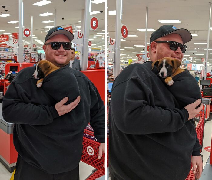 This Guy Flipped His Hoodie Inside Out To Create A Puppy Pocket. Genius!