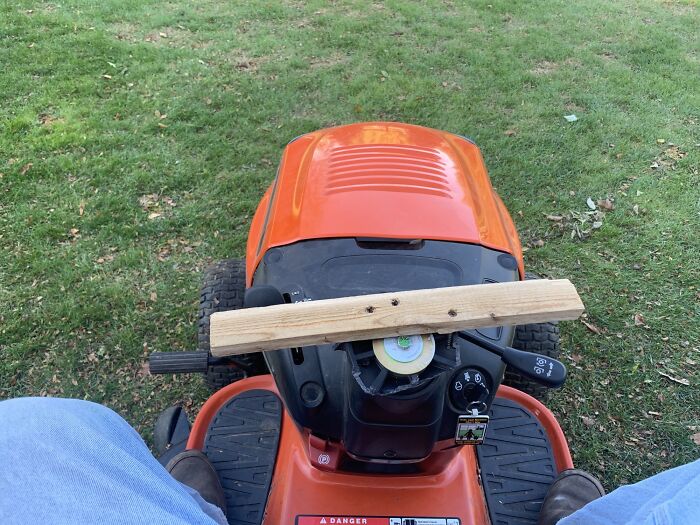 Steering Wheel Broke but Yard Needed Mowing? Me? I Know How To Drive Stick!